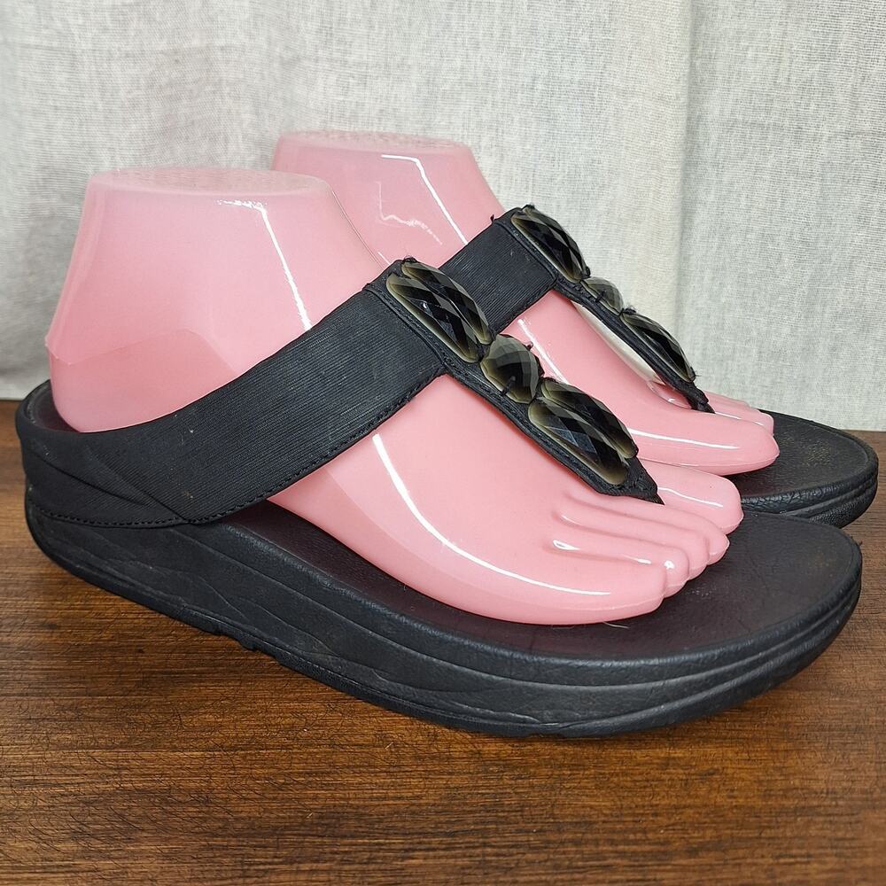 Fitflop Sweetie 681-090 women's all black Jeweled Toning Flip Flop,US size 8